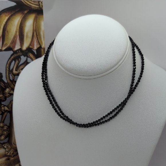Bellezza Sleek Black Necklace with Reflective Glass Beads 18k Gold Closure - Picture 3 of 5